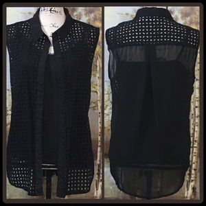 NWOT LIZ CLAIBORNE Black Cutout Eyelet Top & Cami